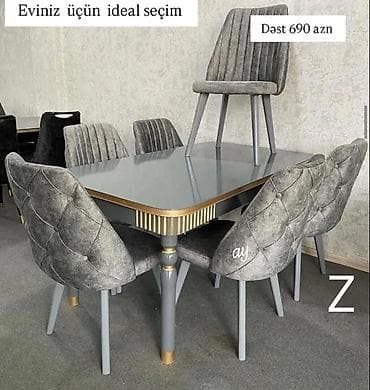 Qonaq otağı üçün, Yeni, Açılmayan, Dördbucaq masa, 6 stul