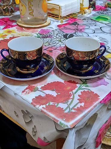 Çay dəsti, rəng - Göy, Farfor, 2 nəfərlik, SSRİ