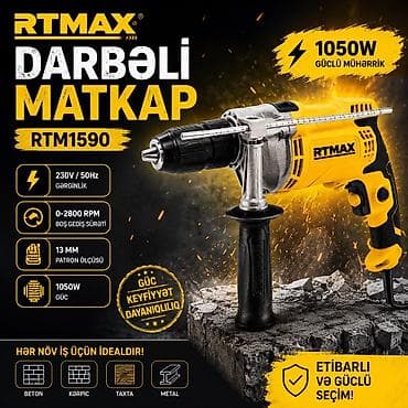 direl zaryatka: RTMAX RTM1590 darbəli matkap - Güclü mühərrik: 1050W - Gərginlik — 1