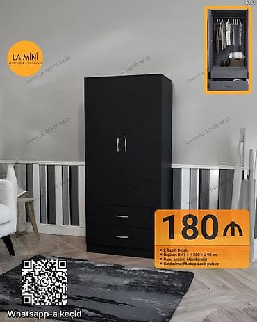 skafi: 2 qapılı, Siyirməli, Qara, Açılan, Düz dolab — 1