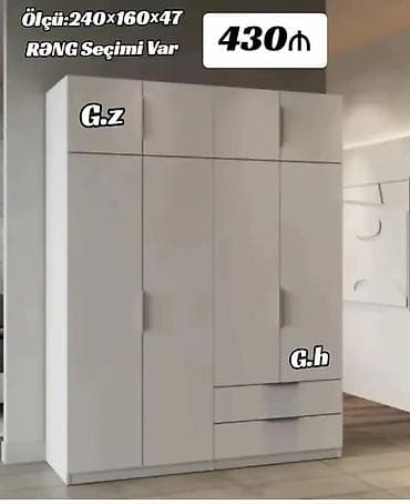 4 qapılı, Siyirməli, Digər rəng, Açılan, Düz dolab