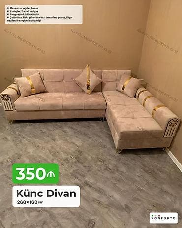 Künc divan – 260×160 sm - Mexanizm: açılan, bazalı (yataq funksiyası — 1