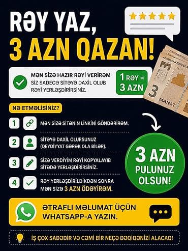 📢 RƏY YAZMAQ ÜÇÜN ÖDƏNİŞLİ İŞ Real təcrübəniz əsasında qısa rəy