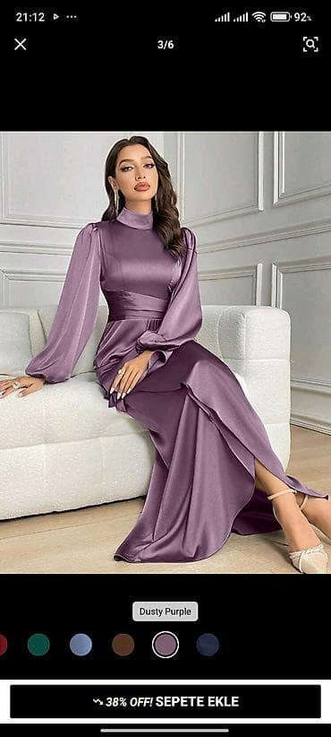 mhm ədəbiyyat pdf 2025: Zərif axşam/gecə libası – Dusty Purple rəng - Uzun, axıcı ətəkli — 3