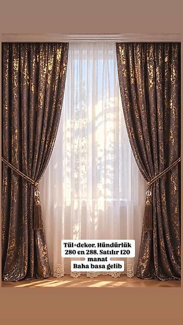 dekor reqemler: Tül + dekor pərdə dəsti - Hündürlük: 280 sm - En: 288 sm - Material — 1