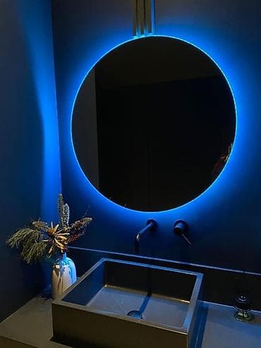 sade guzgu: Güzgü Divar üçün, Dairə, Dekorativ, Arxa işıqlı — 3