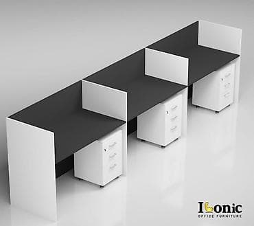 Ofis üçün 3 iş yerlik modul masa sistemi - Dizayn: Uzun iş masası