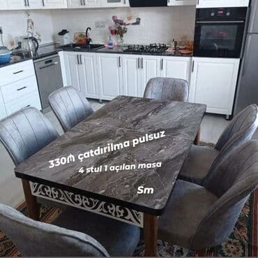 Masa və oturacaq dəstləri: Qonaq otağı üçün, Yeni, Açılan, Dördbucaq masa, 4 stul — 1
