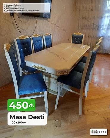 kohnə stul: Masa dəsti – klassik üslubda, dekorativ qızılı ornamentlərlə. Dəst 1 — 1