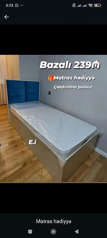 intex matras: Bazalı tək nəfərlik çarpayı - Başlıq: yumşaq mavi parçalı, yastıqlı — 1