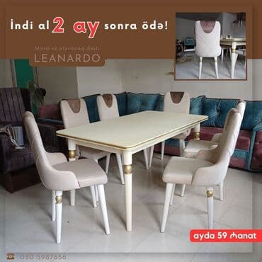 oturacaqlarin uzlenmesi: Mətbəx üçün, Yeni, Açılan, Dördbucaq masa, 6 stul — 5