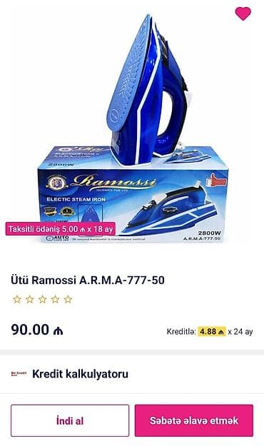 krosnu aparatı euromax: Ütü Ramossi A.R.M.A-777-50 - Növ: Electric Steam Iron - Güc: 2800 W - — 1