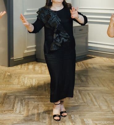 nişan paltarı: Qara ziyafət paltarı - Model: Midi uzunluqda, dar siluetli, 3/4 qol - — 4