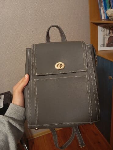 qaşlı çanta: Qadın üçün dəri effektli əl çantası/ruksak - Rəng: tünd boz (kontrast — 1