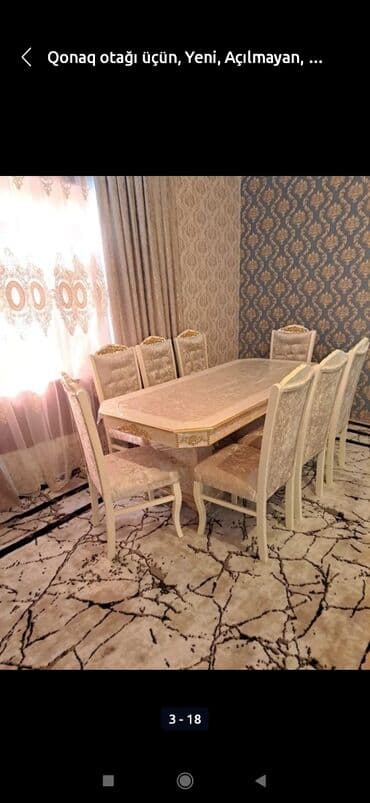 fırlanan stollar: Mətbəx üçün, Yeni, Açılmayan, Dördbucaq masa, 6 stul — 13