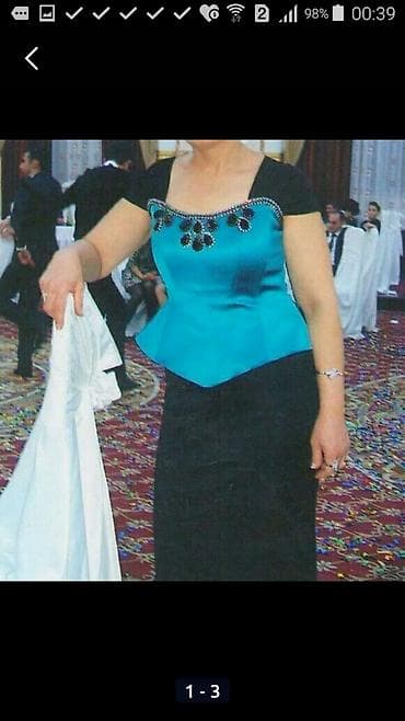 nisan xonca: Zərif ziyafət donu - Model: iki rəngli, üst hissəsi firuzəyi, ətək — 1