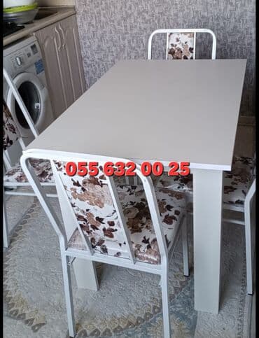 endirimde olan mebeller: Yeni, Kvadrat masa, 4 stul, Açılmayan, Stullar ilə, Dəri, Azərbaycan — 8