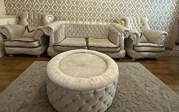 kvadrat masa: İşlənmiş, Divan, 2 kreslo, Jurnal masası — 1