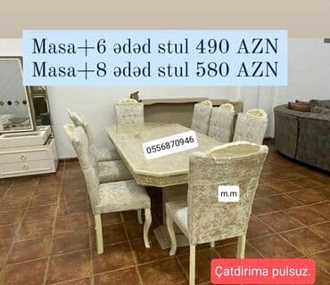 metbex mebileri: Qonaq otağı üçün, Yeni, Açılmayan, Dördbucaq masa, 6 stul — 2