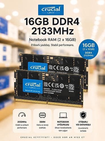 Оперативная память (RAM) для ПК Crucial, 16 ГБ, 2133 МГц, DDR4, Для ноутбука, Новый