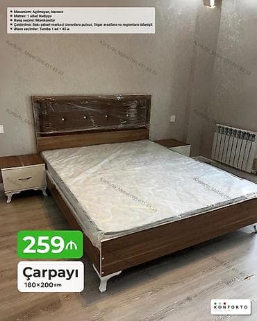Çarpayı – 160×200 sm - Mexanizm: Açılmayan, bazasız - Matras: 1 ədəd