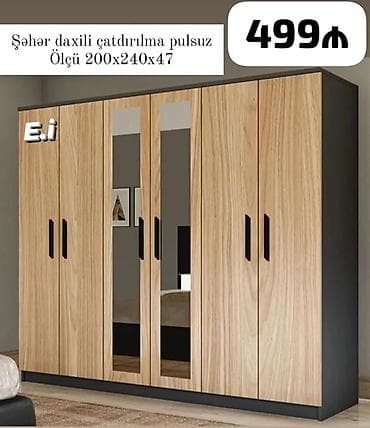 qapi zengi: Yeni, 6 qapı, Güzgülü, Digər rəng, Digər material, Açılan, Düz dolab — 1