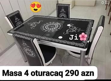 Mətbəx üçün, Yeni, Açılan, Dördbucaq masa, 4 stul