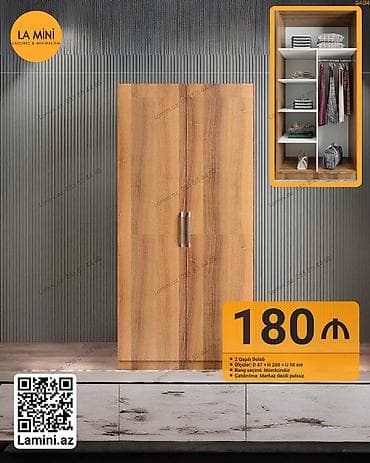 2 qapılı, Digər rəng, Taxta, Açılan, Düz dolab — 1