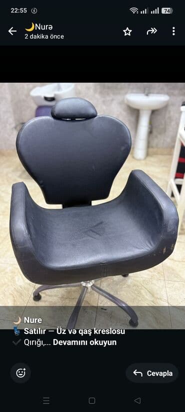 tek kreslo: 🌙 *Nure* 💺 *Satılır* — *Üz və qaş kreslosu* ✔ Qırığı, söküntüsü — 1