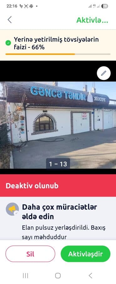 Elan satilir " gence tendir house" elani (reklam lovhesi) cemi 200