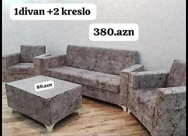Mebel dəsti: 1 divan + 2 kreslo Qiymət: 380 AZN Puf/Oturacaq: 89