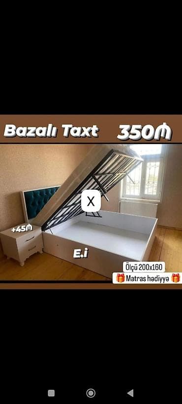 tumbuckalar: Bazalı taxt – 350₼ - Ölçü: 200×160 sm - Qaldırılan mexanizmli bazalı — 1