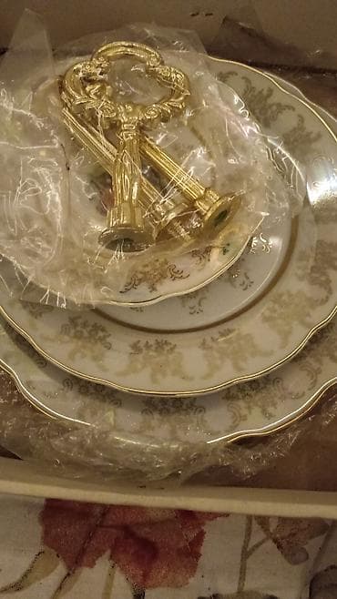 tort m: Tort və şiriniyyat qabı, rəng - Qızılı, Farfor — 3