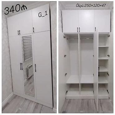 paltar dolab: Ağ rəngdə çoxfunksiyalı paltar dolabı - Model: G_1 - Ölçü: 250×120×47 — 1