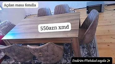 ikea mebel: Açılan yemək masası dəsti – 6 stul ilə - Masa açılıb-böyüyə bilən — 3