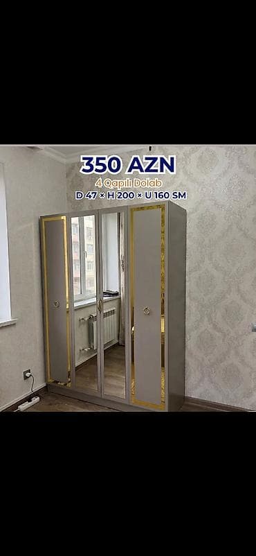 paltar şfaneri: 4 qapılı paltar dolabı Ölçülər: - Dərinlik: 47 sm - Hündürlük: 200 sm — 1