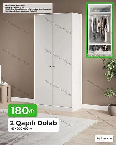 skaf: 2 qapılı geyim dolabı - Ölçü: 47×200×90 sm - Material: 18 mm laminat — 1