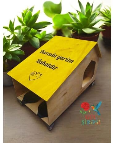 купить домик для кота: Taxta pişik evi – “Burada yerim rahatdır” yazılı - Material — 18