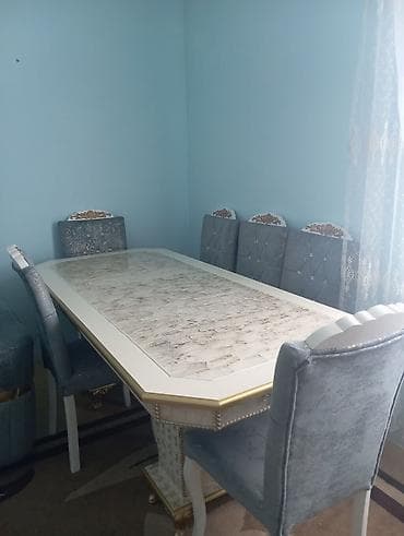 Qonaq otağı üçün, İşlənmiş, Açılmayan, Dördbucaq masa, 6 stul