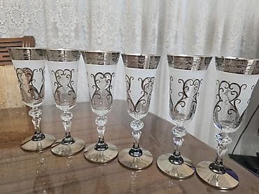 gumus qab: Qədəhlər, rəng - Gümüşü, Şüşə, 12 ədədli dəst — 5