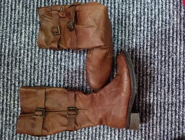 женские резиновые сапоги: Ботфорты, Размер: 36, цвет - Коричневый, Б/у — 3