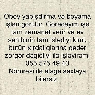 bakida evde masaj: Xidmət: Oboy yapışdırma və boyama Yanlız whatsapp aktivdir 0555754940 — 1