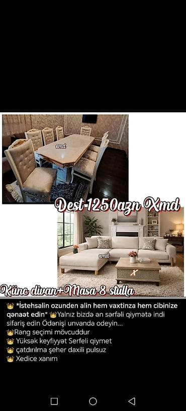 qabaq stolu: Yeni, Künc divan, Qonaq otağı üçün, Açılmayan — 1