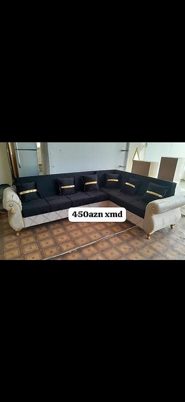 L formalı künc divan dəsti - Rəng: qara oturacaq və arxalıq, krem/boz