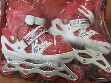 детские защитные шорты для роликов: Qırmızı-ağ inline konkiseti (Power markalı) - Təkər sistemi: 4 — 4