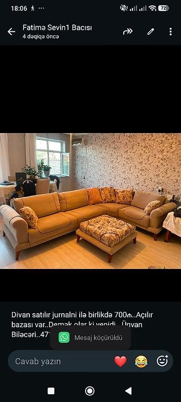 divan satisi: Divan satılır jurnalni ilə birlikdə 700₼. Açılır bazası var. Demək — 1