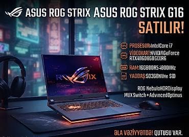 asus rog strix g16: İşlənmiş ASUS ROG, 16 ", Intel Core i7, 512 GB, Ünvandan götürmə — 1
