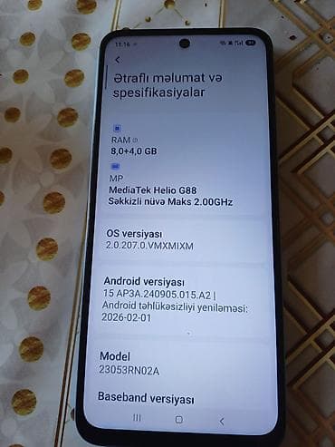 işlenmiş telfonlar: Redmi 12, 256 GB, rəng - Mavi, Barmaq izi — 8