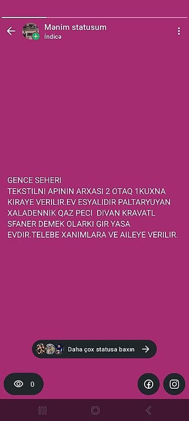 Gəncə şəhərində, Tekstilni Apinin arxasında yerləşən 2 otaq + 1 mətbəx — 1