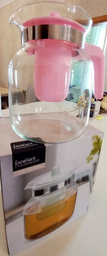 qədimi caynik: Yeni, rəng - Çəhrayı, Dəm caydanı, Şüşə, 1,5 bucket volume l — 1